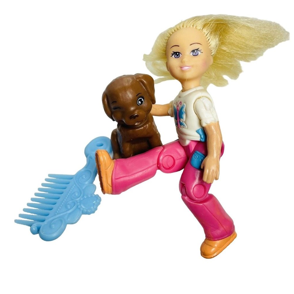 Fisher Price Loving Family Girl Sister Blonde Hair w Comb and Barbies Puppy Lot